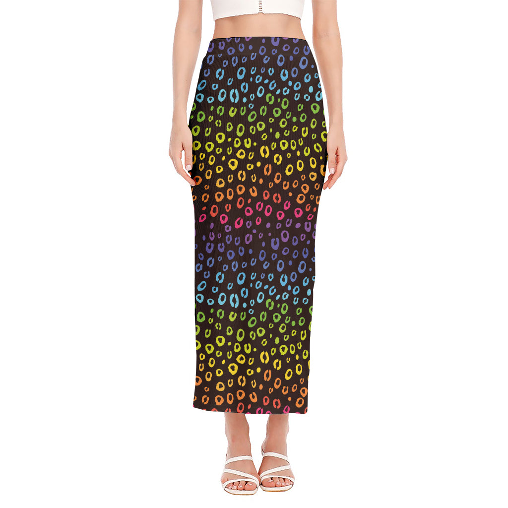 Rainbow Leopard Pattern Print Side Slit Maxi Skirt
