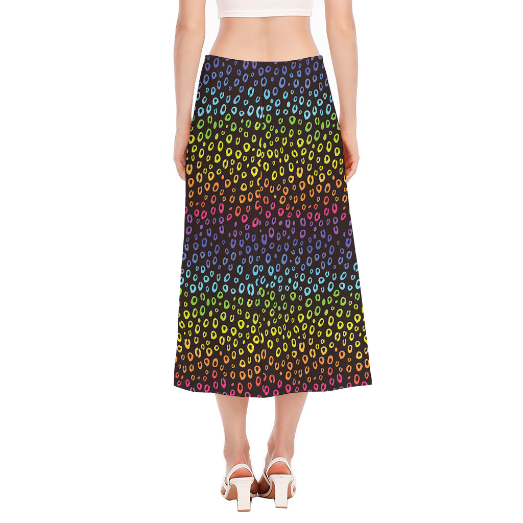 Rainbow Leopard Pattern Print Side Slit Midi Skirt