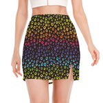 Rainbow Leopard Pattern Print Side Slit Mini Skirt