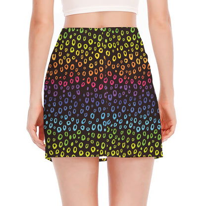 Rainbow Leopard Pattern Print Side Slit Mini Skirt