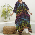 Rainbow Leopard Pattern Print Silk V-Neck Kaftan Dress