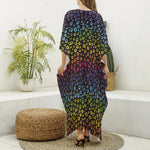 Rainbow Leopard Pattern Print Silk V-Neck Kaftan Dress