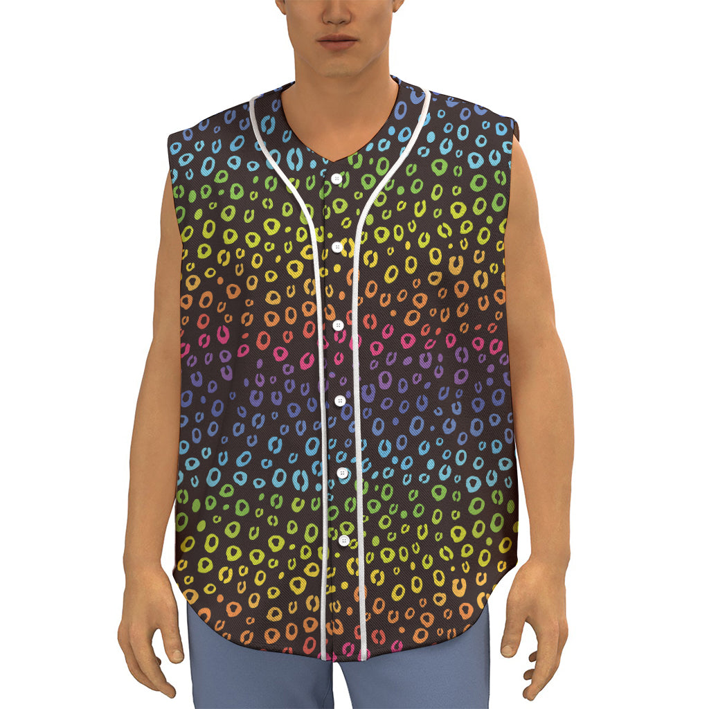 Rainbow Leopard Pattern Print Sleeveless Baseball Jersey
