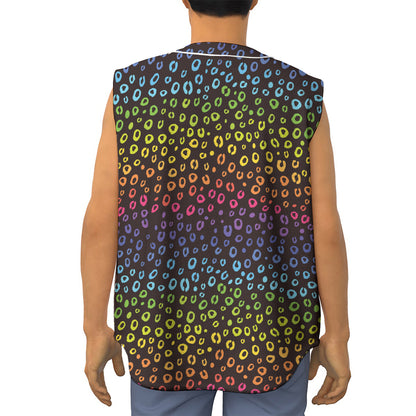 Rainbow Leopard Pattern Print Sleeveless Baseball Jersey