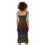 Rainbow Leopard Pattern Print Slim Fit Midi Cami Dress