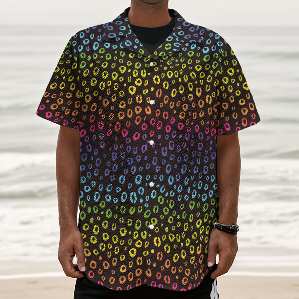 Rainbow Leopard Pattern Print Textured Short Sleeve Shirt