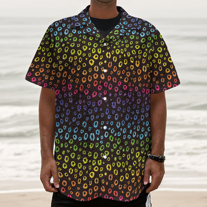 Rainbow Leopard Pattern Print Textured Short Sleeve Shirt