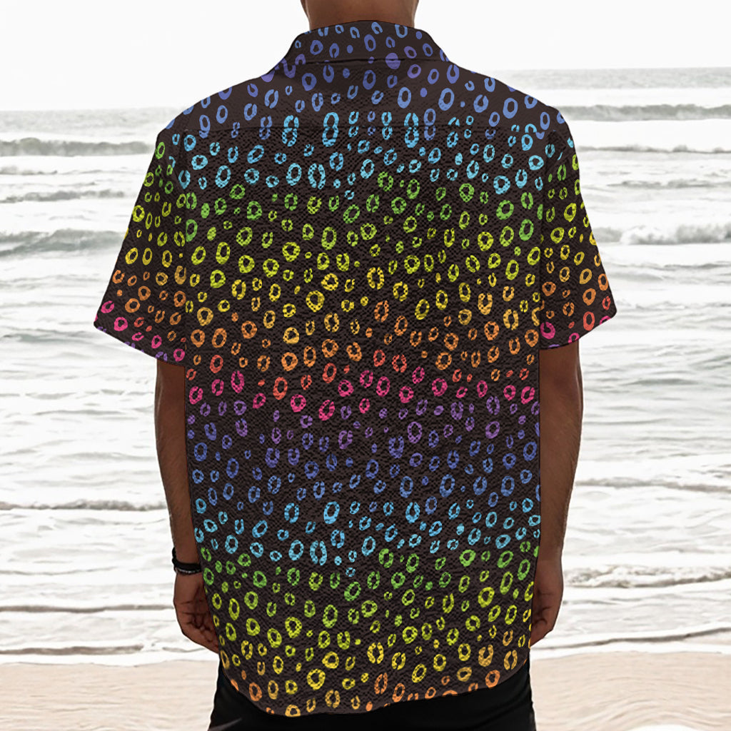 Rainbow Leopard Pattern Print Textured Short Sleeve Shirt