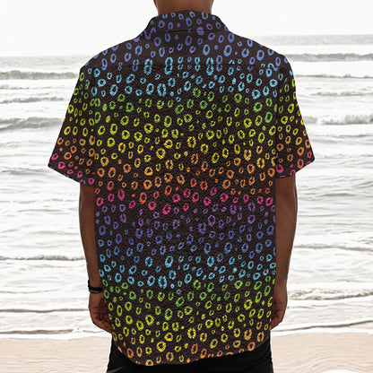 Rainbow Leopard Pattern Print Textured Short Sleeve Shirt