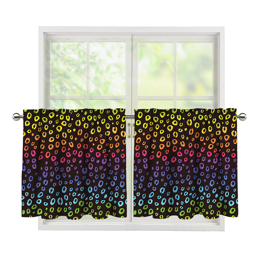 Rainbow Leopard Pattern Print Tier Curtains
