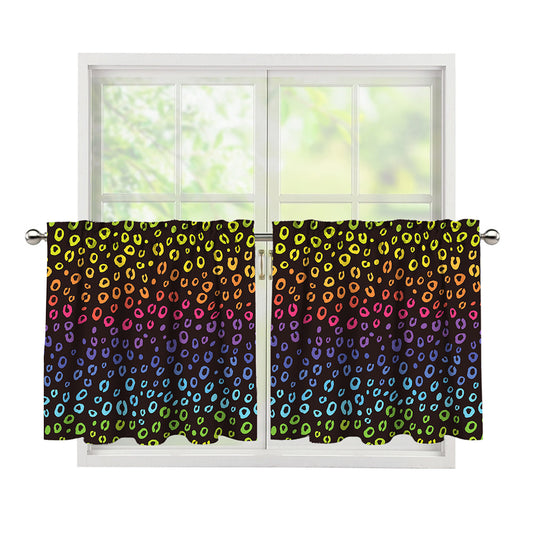 Rainbow Leopard Pattern Print Tier Curtains