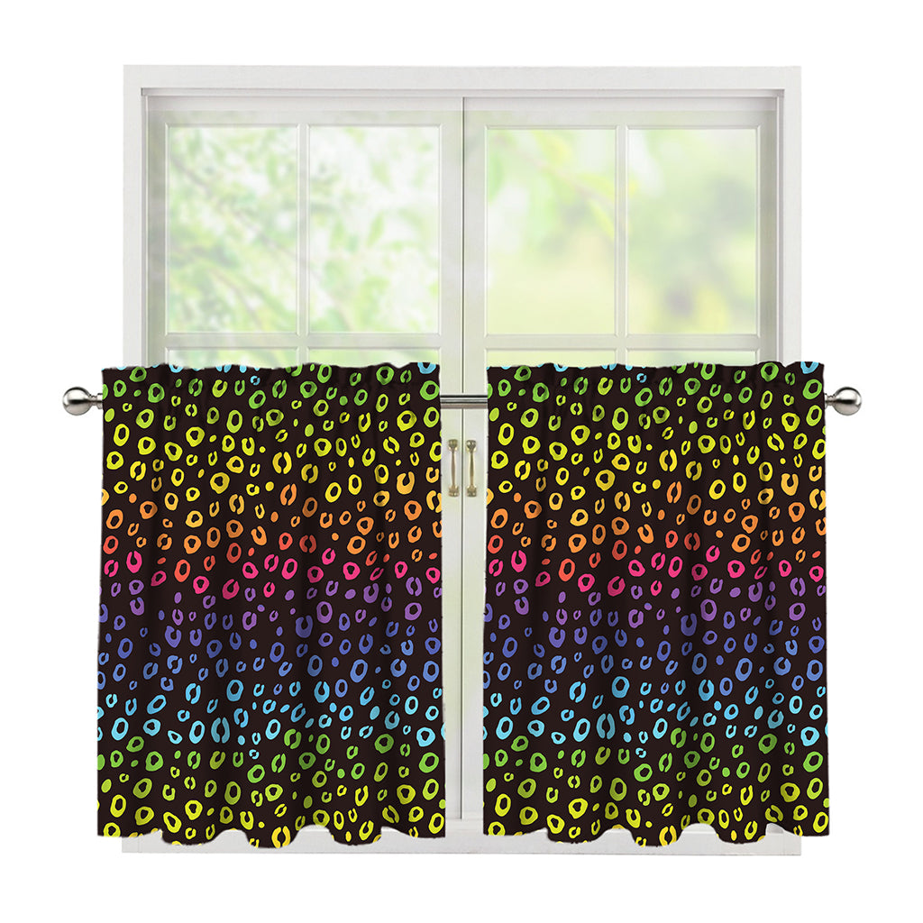 Rainbow Leopard Pattern Print Tier Curtains