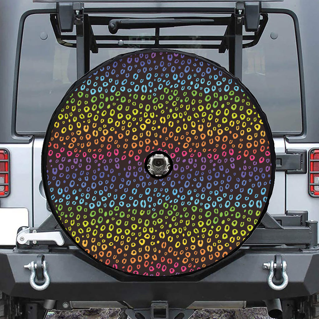 Rainbow Leopard Pattern Print Tire Cover With Camera Hole