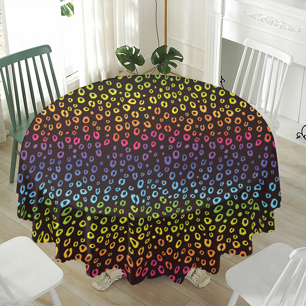 Rainbow Leopard Pattern Print Waterproof Round Tablecloth