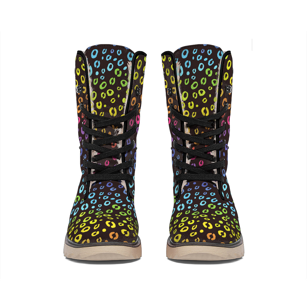 Rainbow Leopard Pattern Print Winter Boots