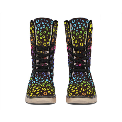 Rainbow Leopard Pattern Print Winter Boots