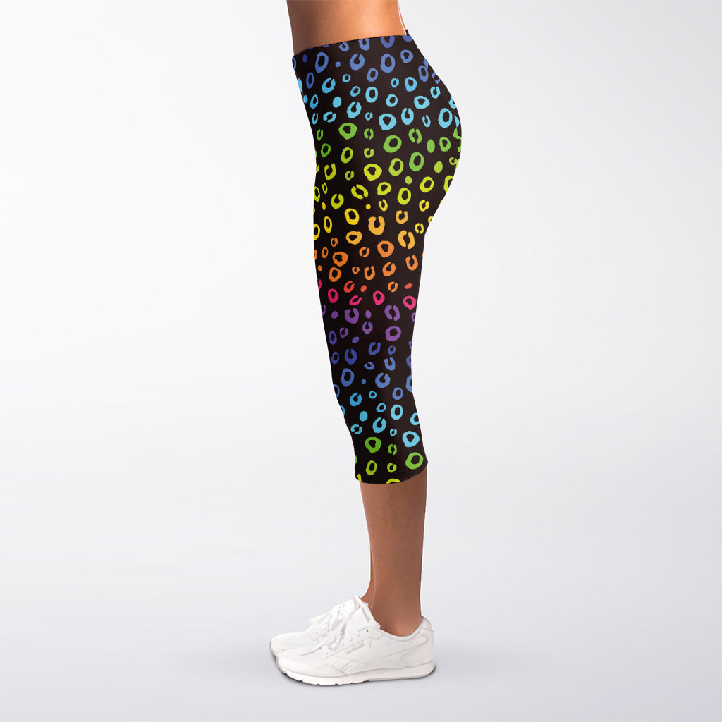 Rainbow Leopard Pattern Print Women's Capri Leggings