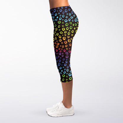 Rainbow Leopard Pattern Print Women's Capri Leggings