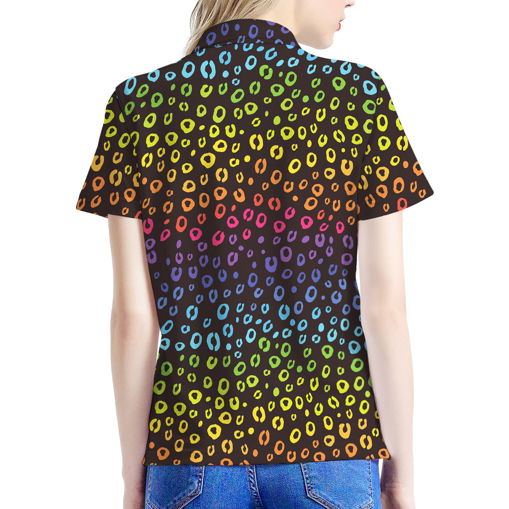 Rainbow Leopard Pattern Print Women's Polo Shirt