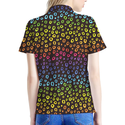 Rainbow Leopard Pattern Print Women's Polo Shirt
