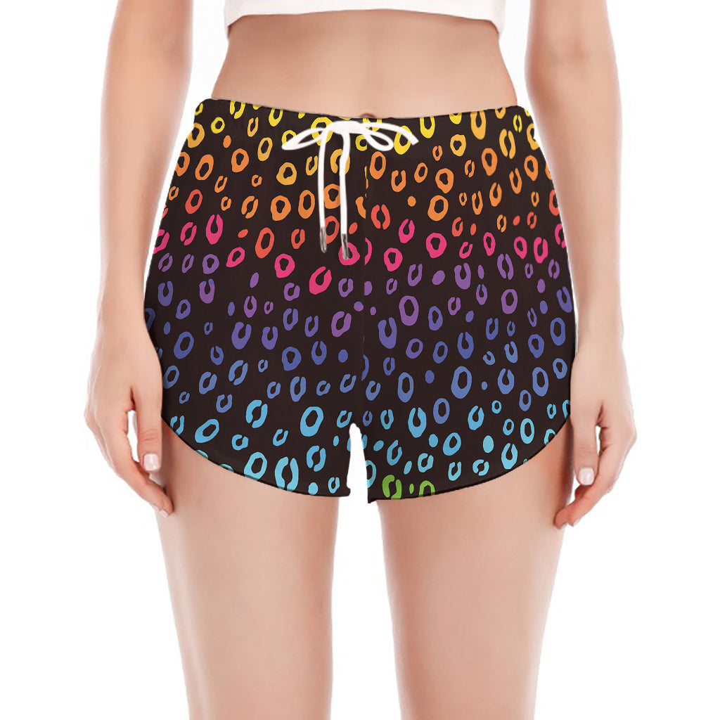 Rainbow Leopard Pattern Print Women's Split Running Shorts