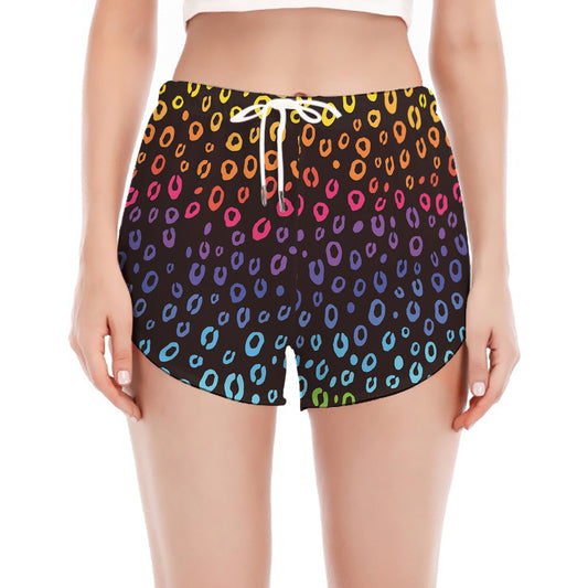 Rainbow Leopard Pattern Print Women's Split Running Shorts