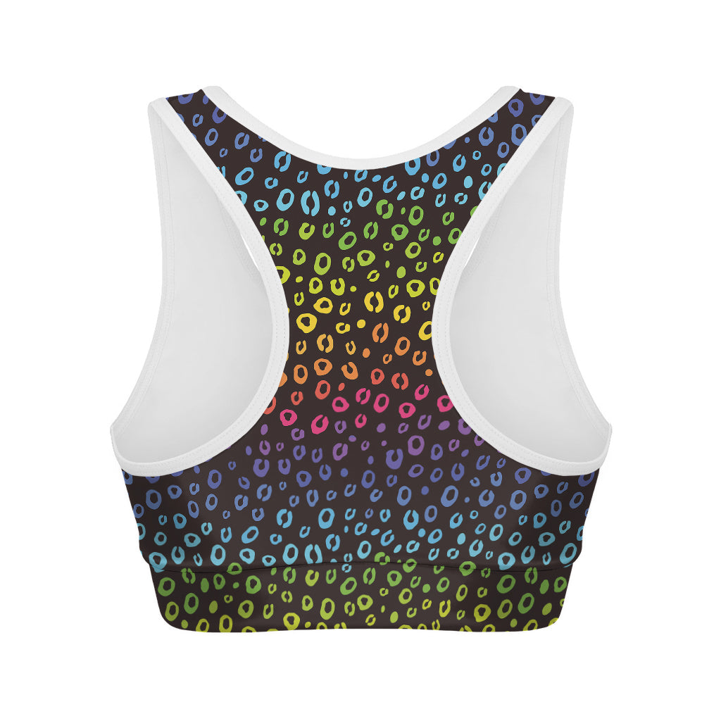 Rainbow Leopard Pattern Print Women's Sports Bra