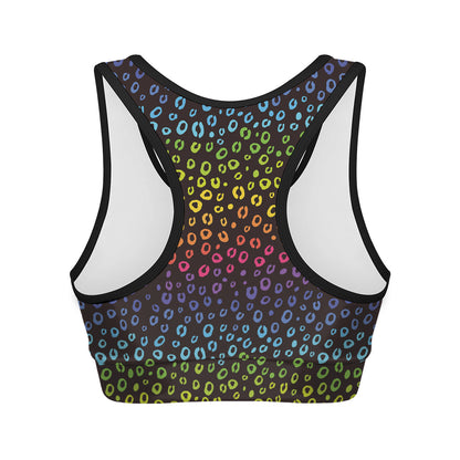 Rainbow Leopard Pattern Print Women's Sports Bra