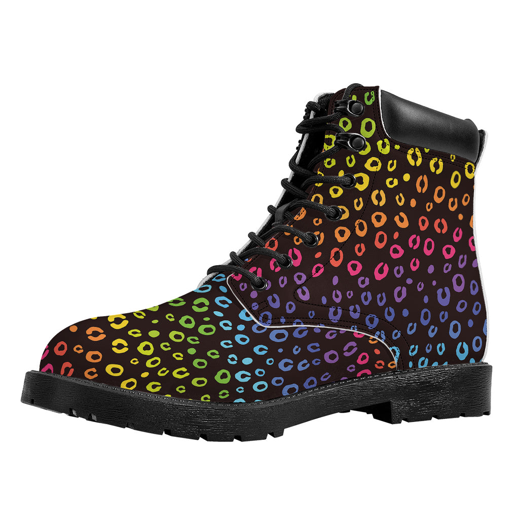 Rainbow Leopard Pattern Print Work Boots
