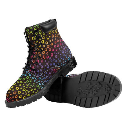 Rainbow Leopard Pattern Print Work Boots