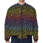 Rainbow Leopard Pattern Print Zip Sleeve Bomber Jacket