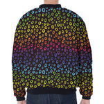 Rainbow Leopard Pattern Print Zip Sleeve Bomber Jacket