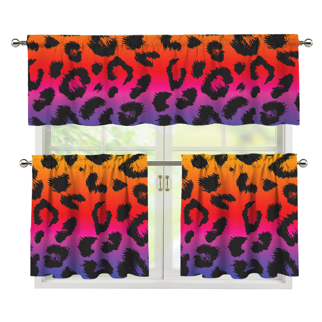Rainbow Leopard Print 3 Piece Kitchen Curtains