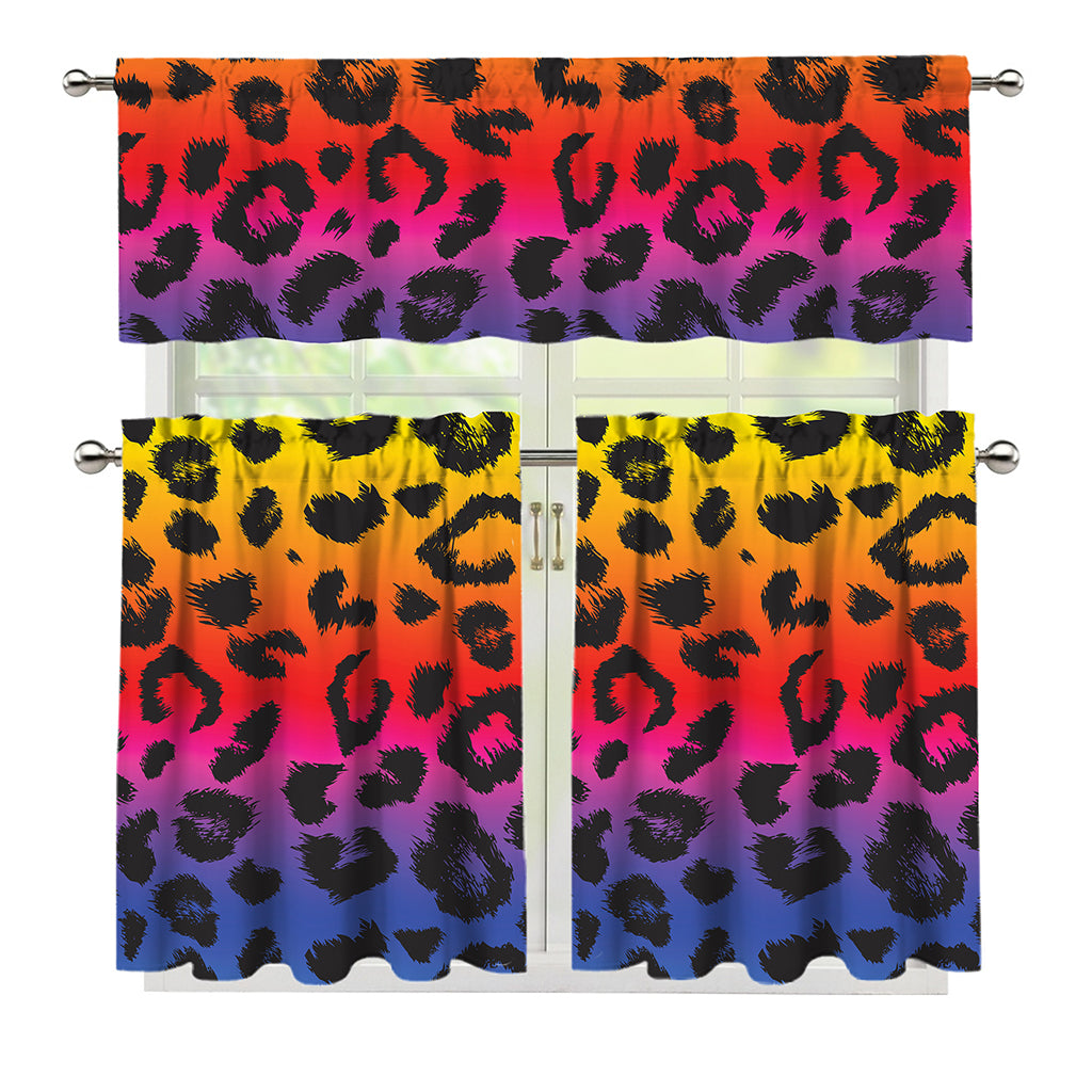 Rainbow Leopard Print 3 Piece Kitchen Curtains