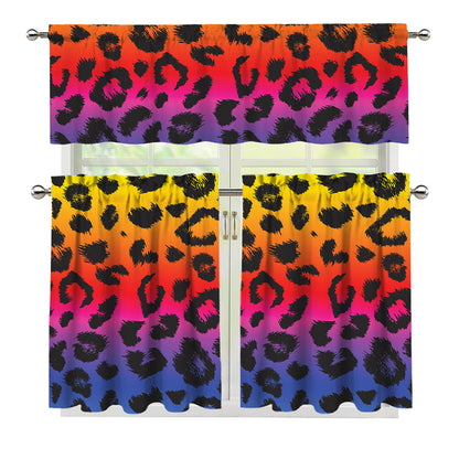 Rainbow Leopard Print 3 Piece Kitchen Curtains