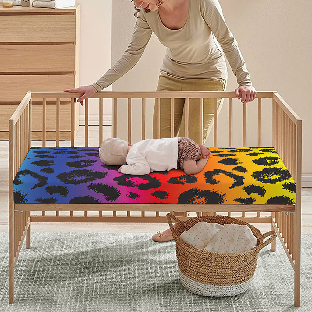 Rainbow Leopard Print Baby Crib Sheet