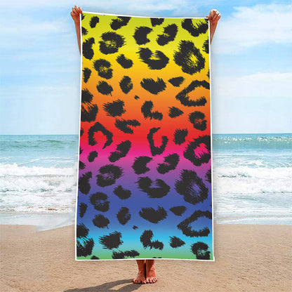 Rainbow Leopard Print Beach Towel