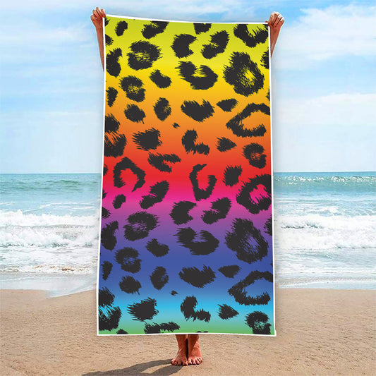 Rainbow Leopard Print Beach Towel