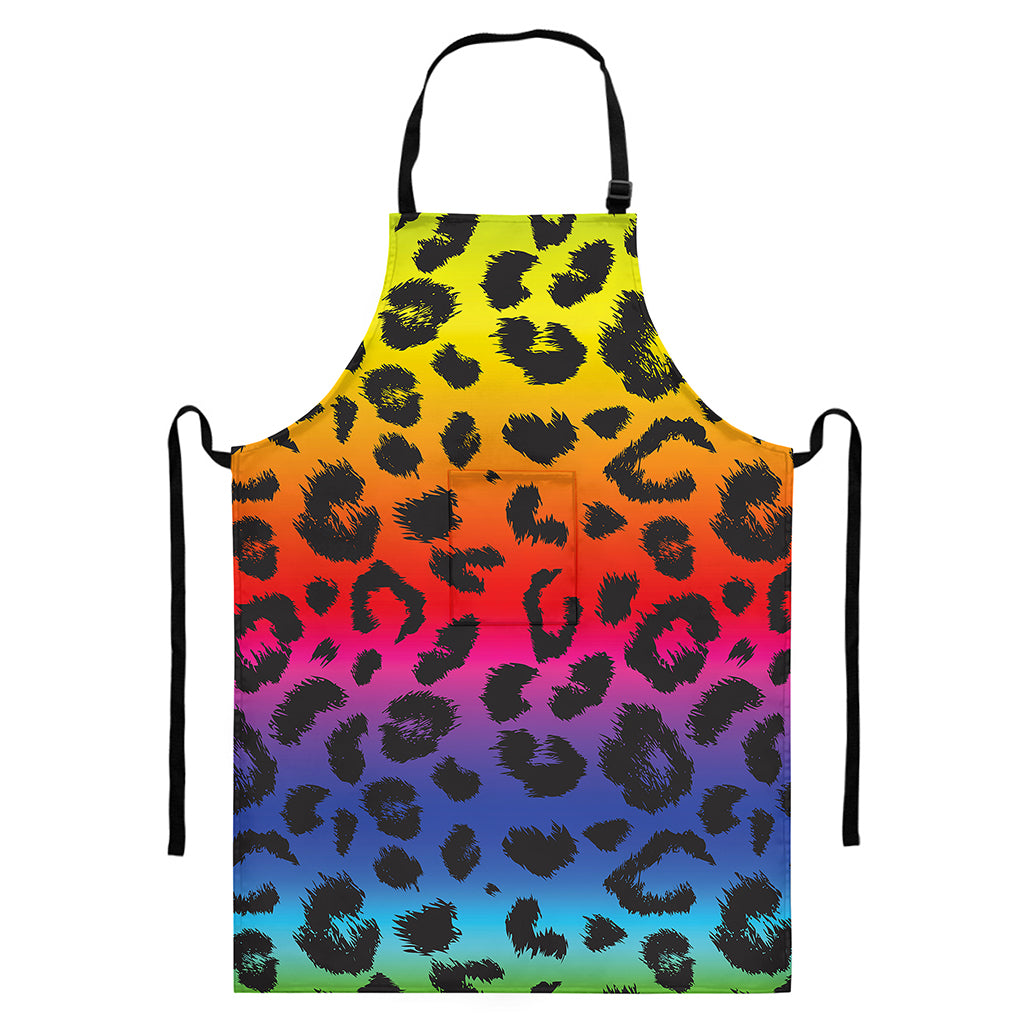 Rainbow Leopard Print Bib Apron With Pocket