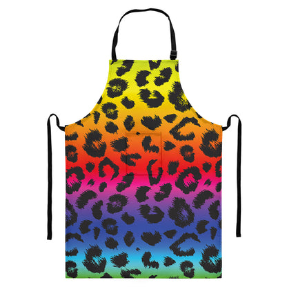 Rainbow Leopard Print Bib Apron With Pocket