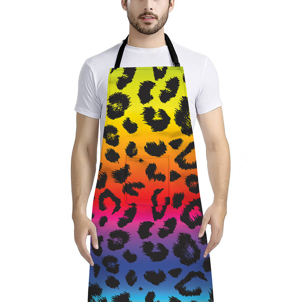 Rainbow Leopard Print Bib Apron With Pocket