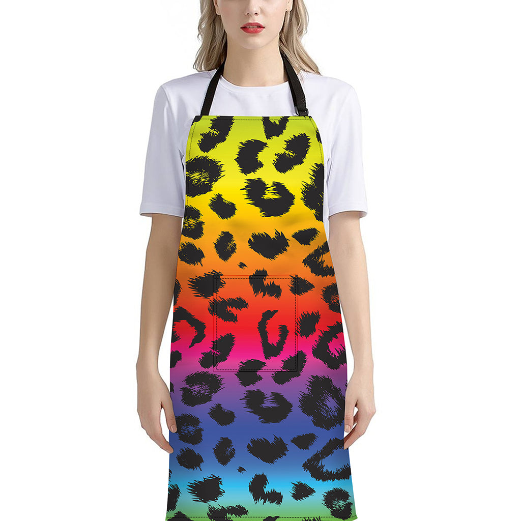 Rainbow Leopard Print Bib Apron With Pocket