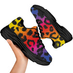 Rainbow Leopard Print Black Chunky Shoes
