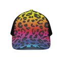 Rainbow Leopard Print Black Mesh Trucker Hat