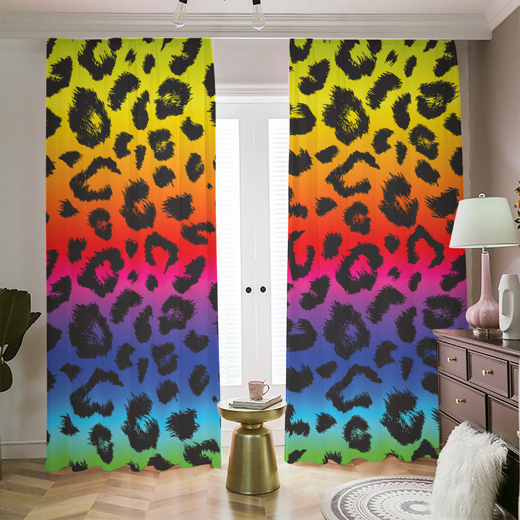 Rainbow Leopard Print Blackout Pencil Pleat Curtains