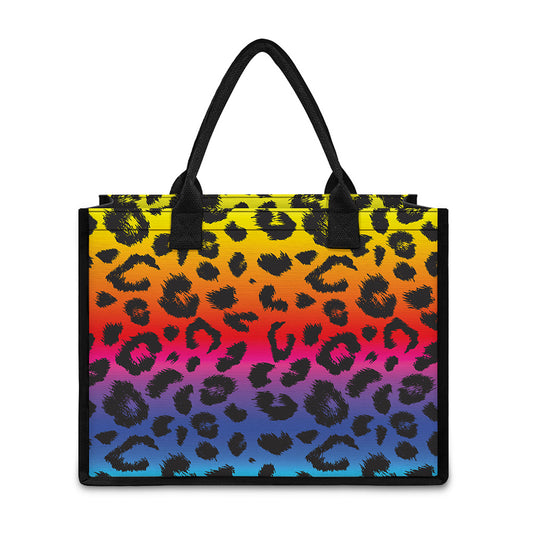 Rainbow Leopard Print Canvas Tote Bag