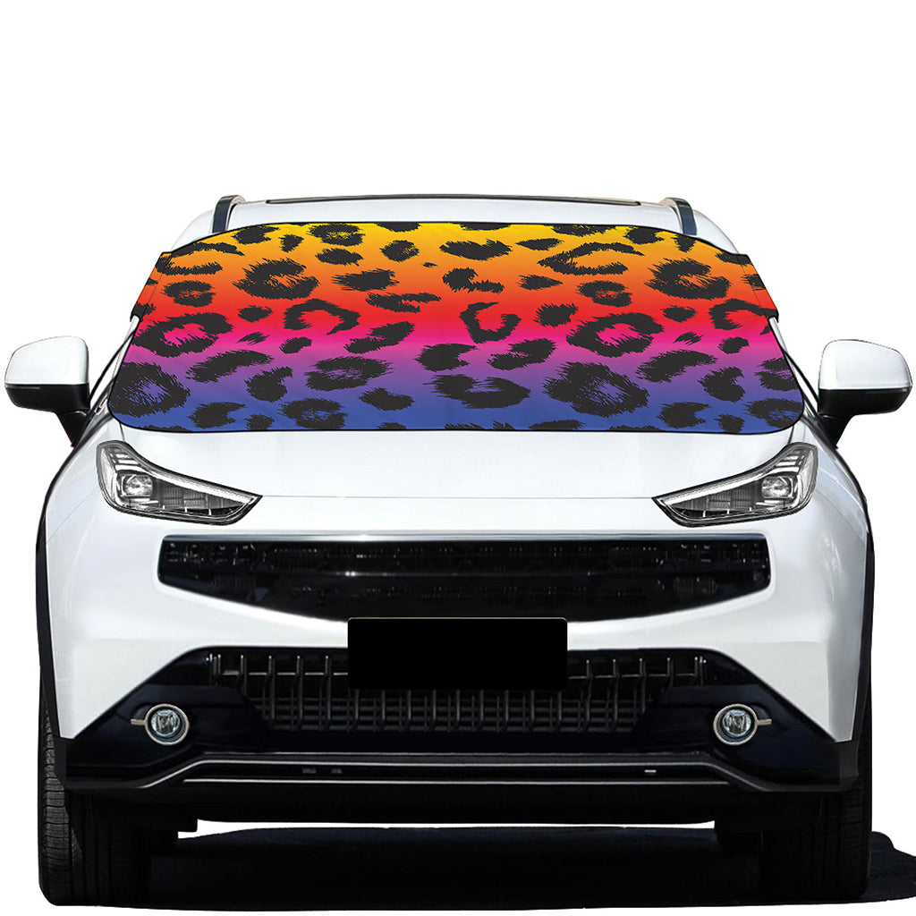 Rainbow Leopard Print Car Windshield Snow Cover