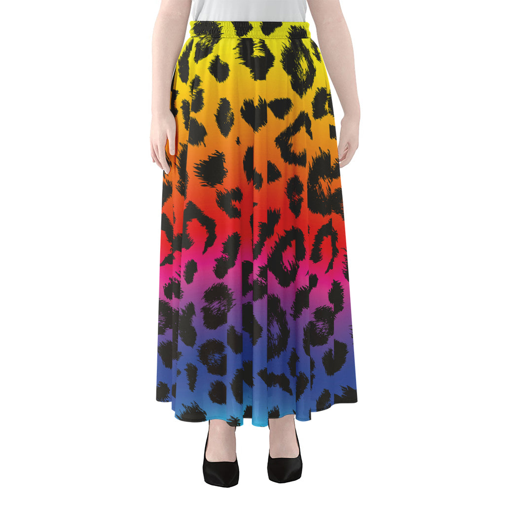 Rainbow Leopard Print Chiffon Maxi Skirt