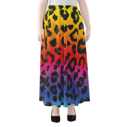 Rainbow Leopard Print Chiffon Maxi Skirt
