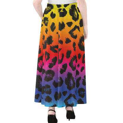 Rainbow Leopard Print Chiffon Maxi Skirt